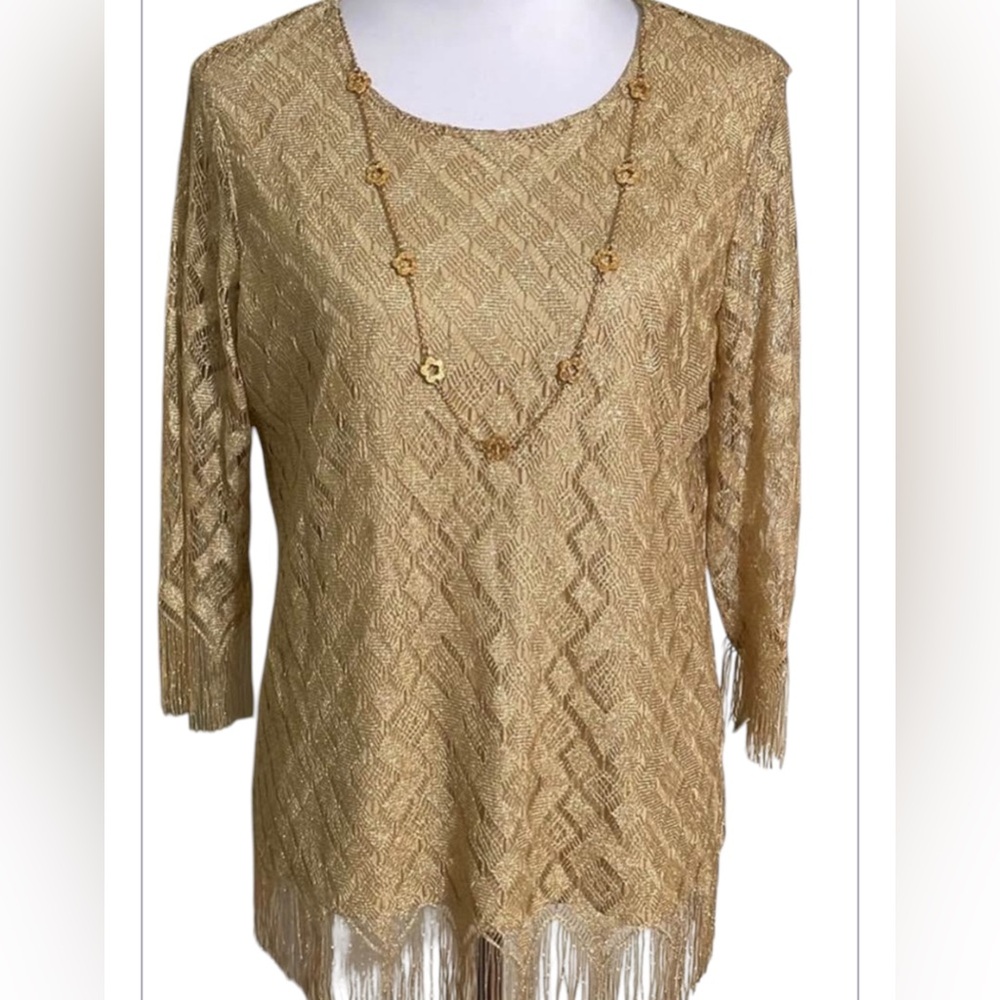 NWT Alfred Dunner Beautifull Gold Fringe Top
